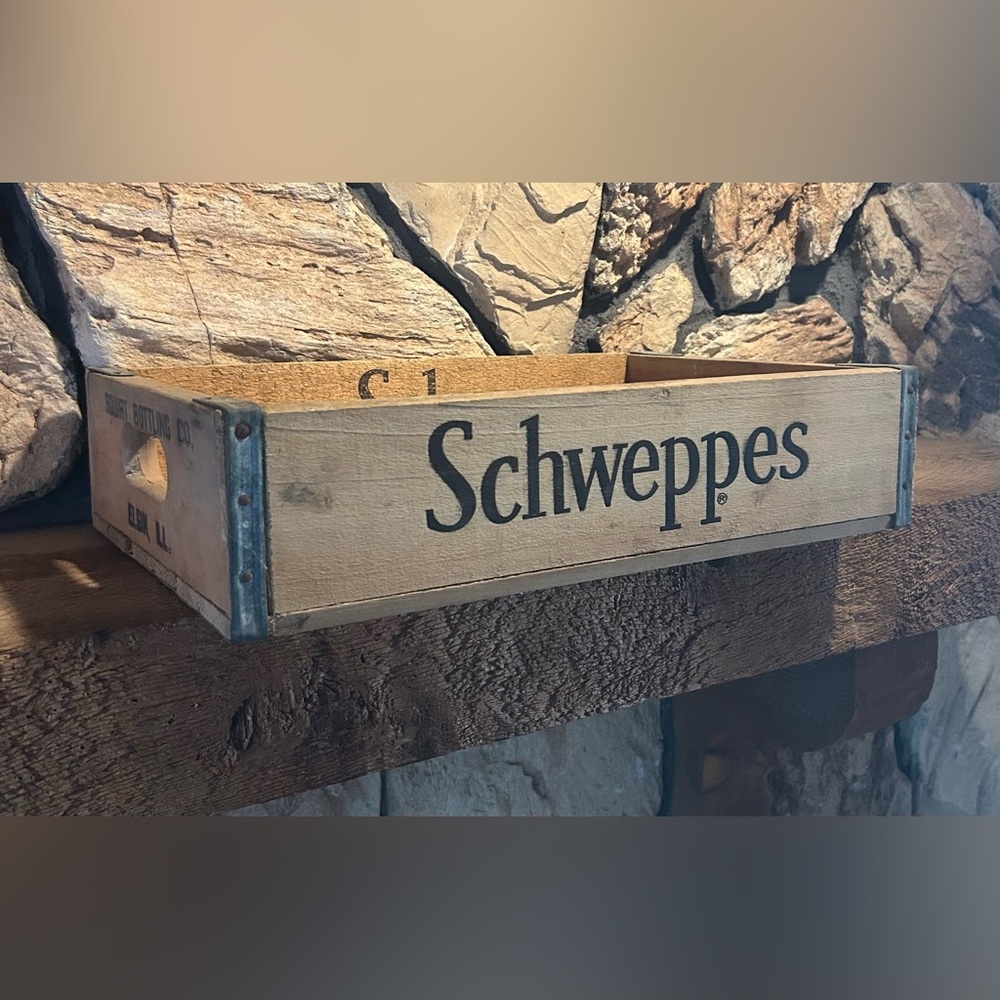 Vintage Schweppes Wooden Soda Bottle Crate

Measurements:
17 1/2” x 11 1/4” x 4”